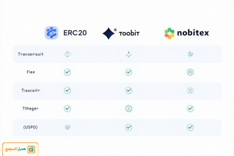 مقایسه کارمزد انتقال تتر از نوبیتکس به توبیت در شبکههای مختلف (ERC20, TRC20, BEP20)